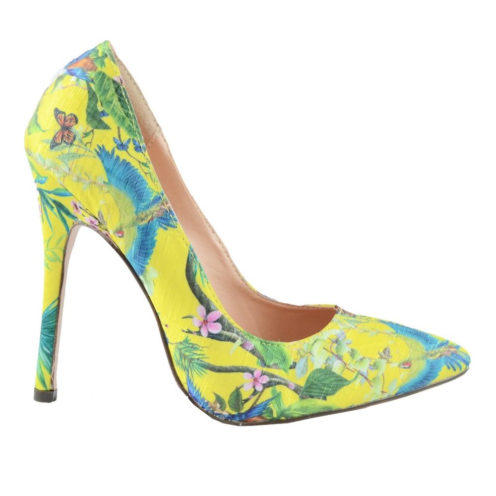 WOMEN'S FLORAL PRINT POINTED CLOSED TOE STILETTO HEEL